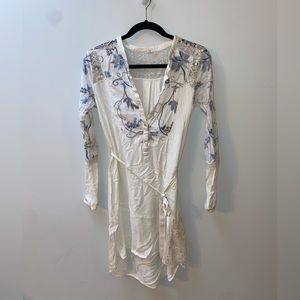 Anthropologie Tiny Amarante Floral Embroidered Shirt Dress, Size Medium